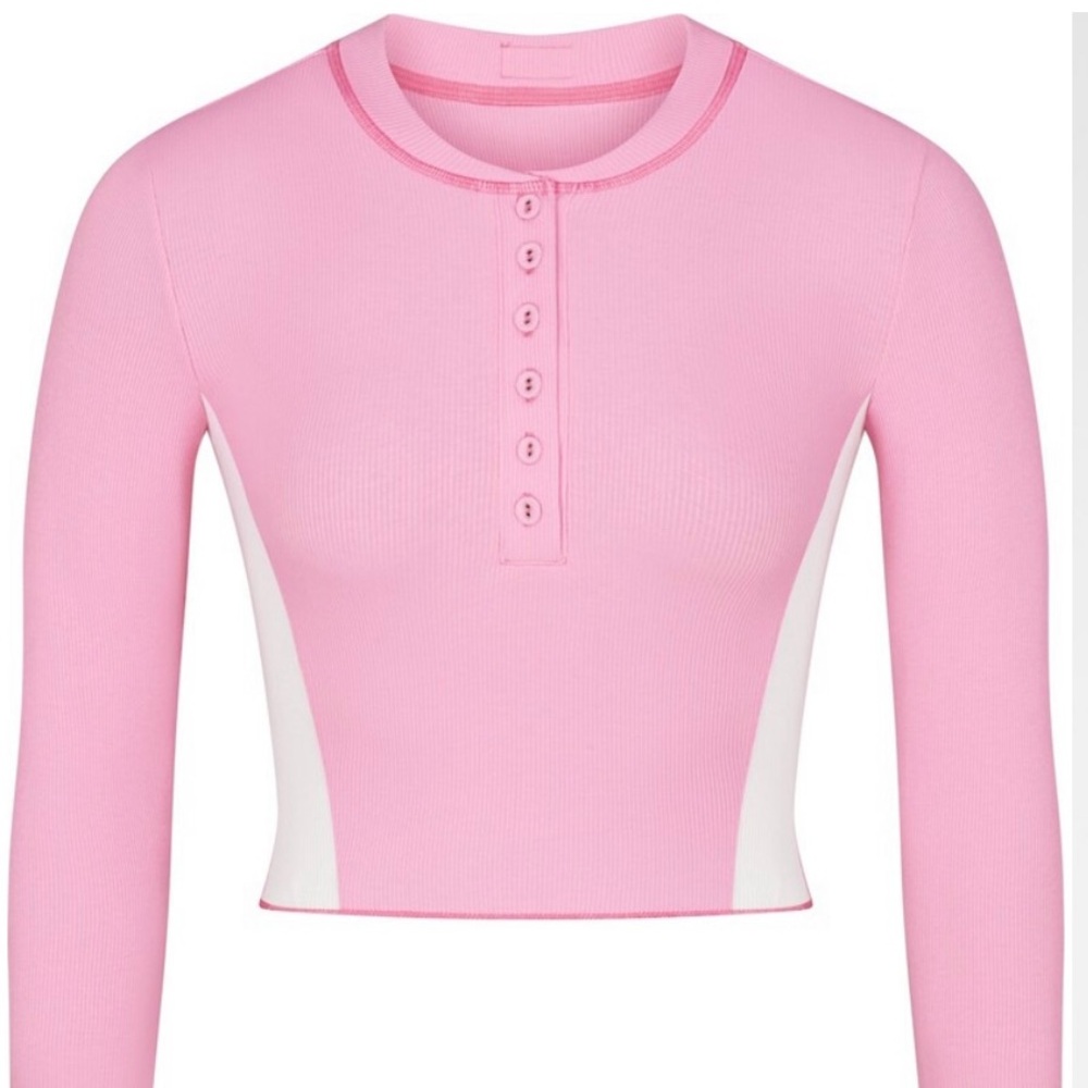 SKIMS Cotton Rib Long Sleeve Crop Top - Bubblegum Multi